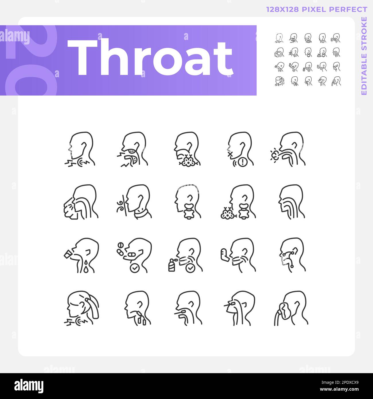 Throat pixel perfect linear icons set Stock Vector