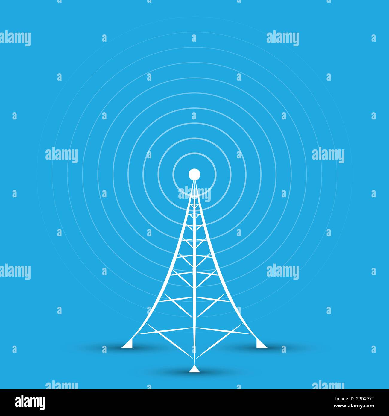 Radio antenna tower symbol on blue background Stock Vector