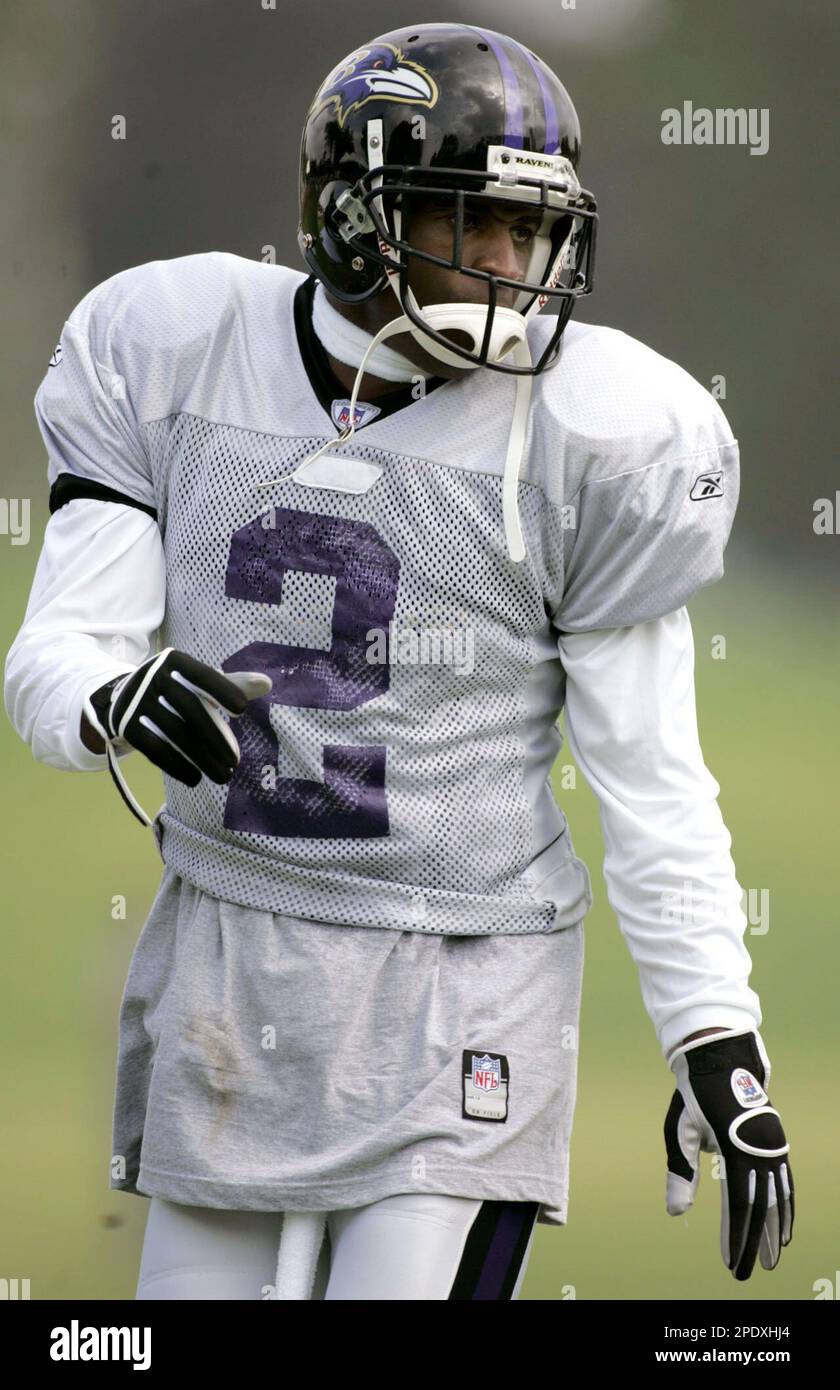 FILE ** Baltimore Ravens defensive back Deion Sanders lines up during a  drill at the Ravens first day of training camp in Westminster, Md., in this  Aug. 1, 2005 photo. The