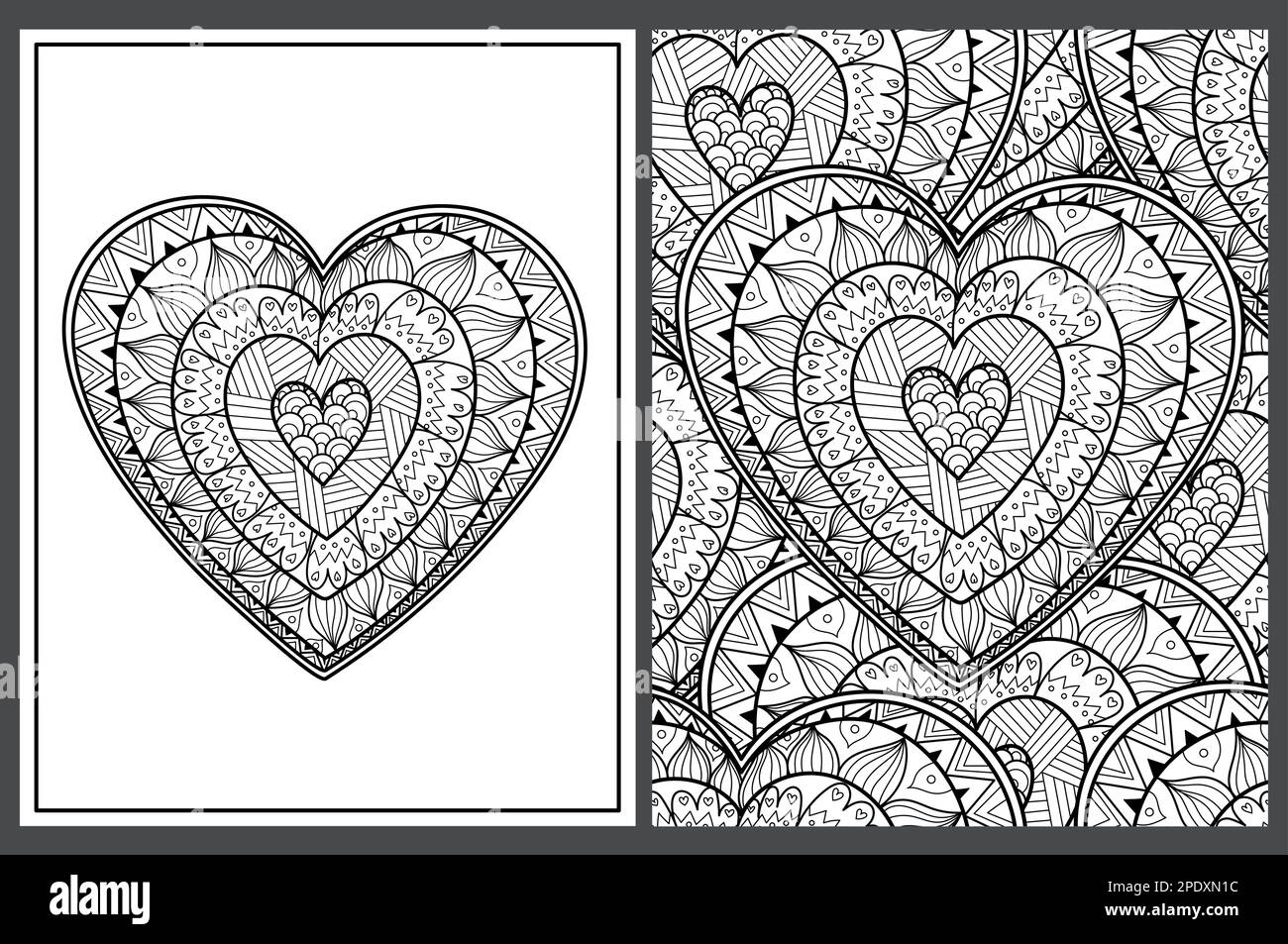 Heart mandala coloring pages set - Heart Mandala Coloring Pages Set In Us Letter Format Black And White Love Patterns 2PDXN1C