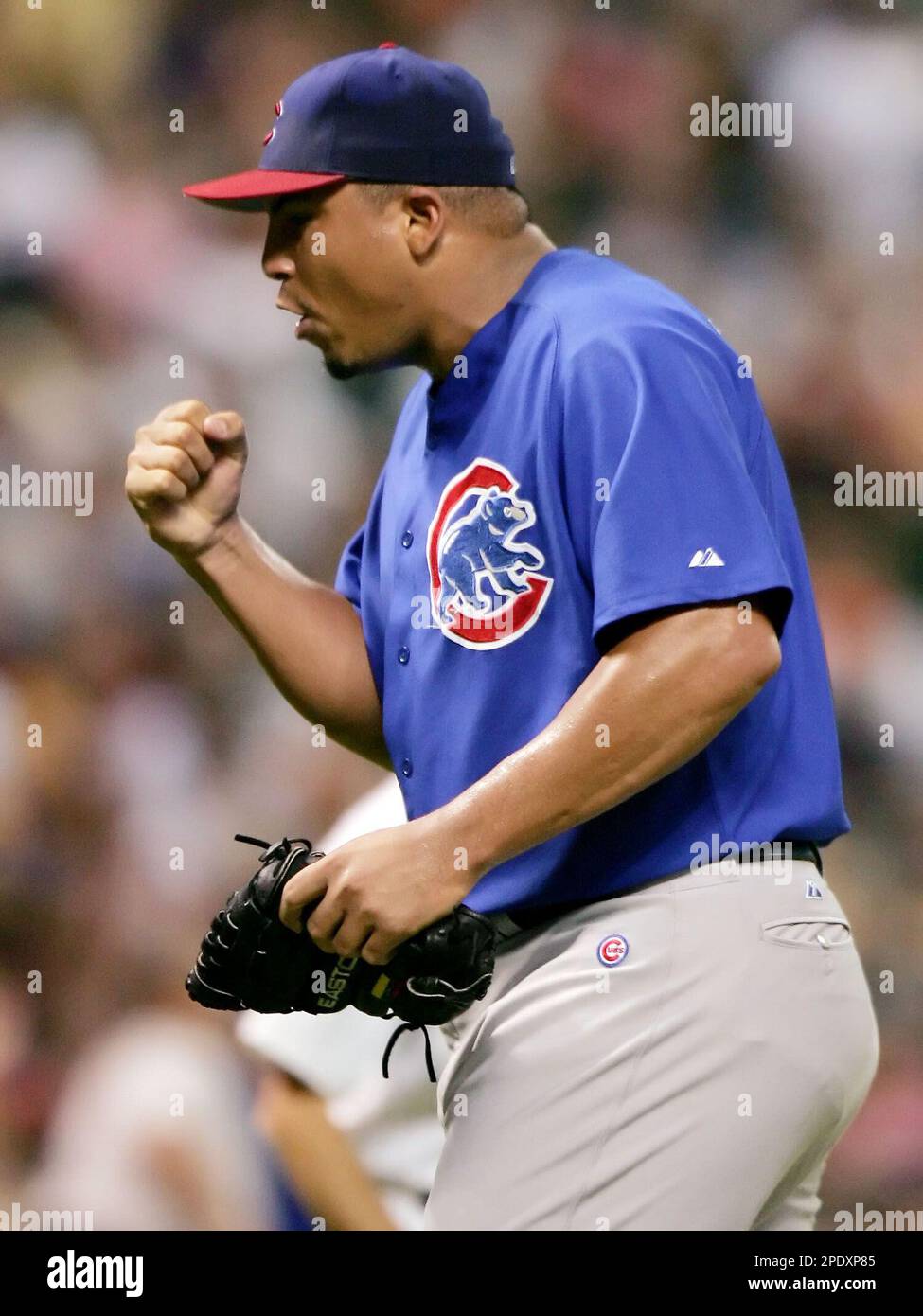 Chicago Cubs pitcher Carlos Zambrano pumps his fist after the final out ...
