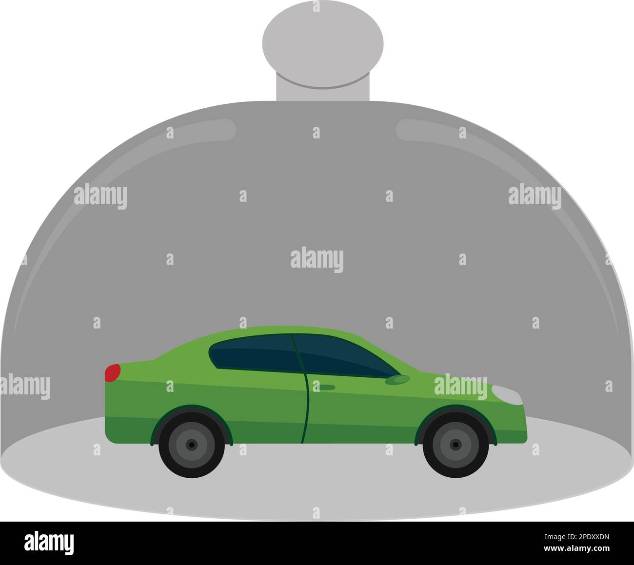 Green car covered by a glass lid Stock Vector