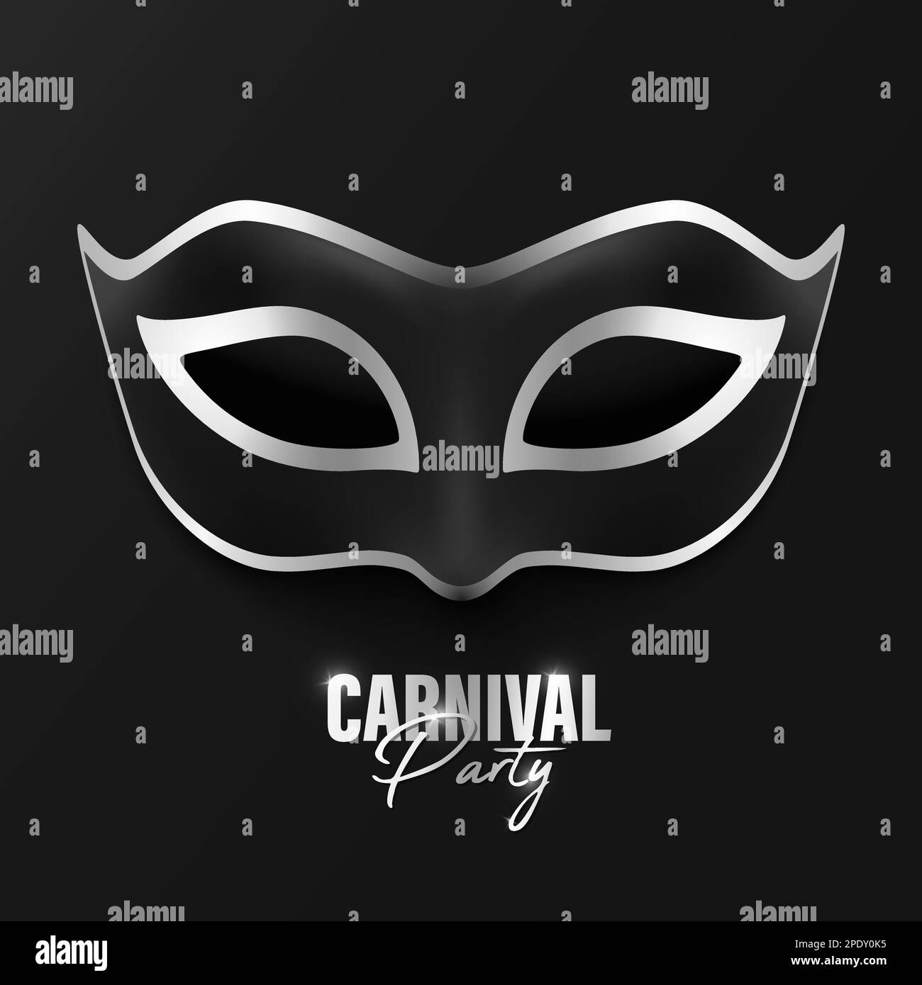 Vector 3d Realistic Black and Silver Carnival Face Mask on Black Background. Mask for Party, Masquerade Closeup. Design Template of Mask. Carnival Stock Vector