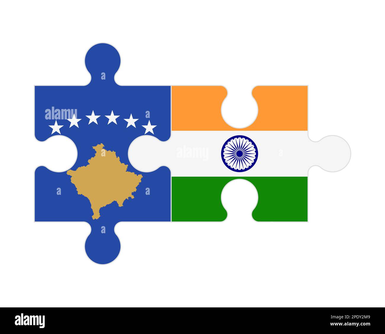 Connected puzzle of flags of Kosovo and India, vector Stock Vector