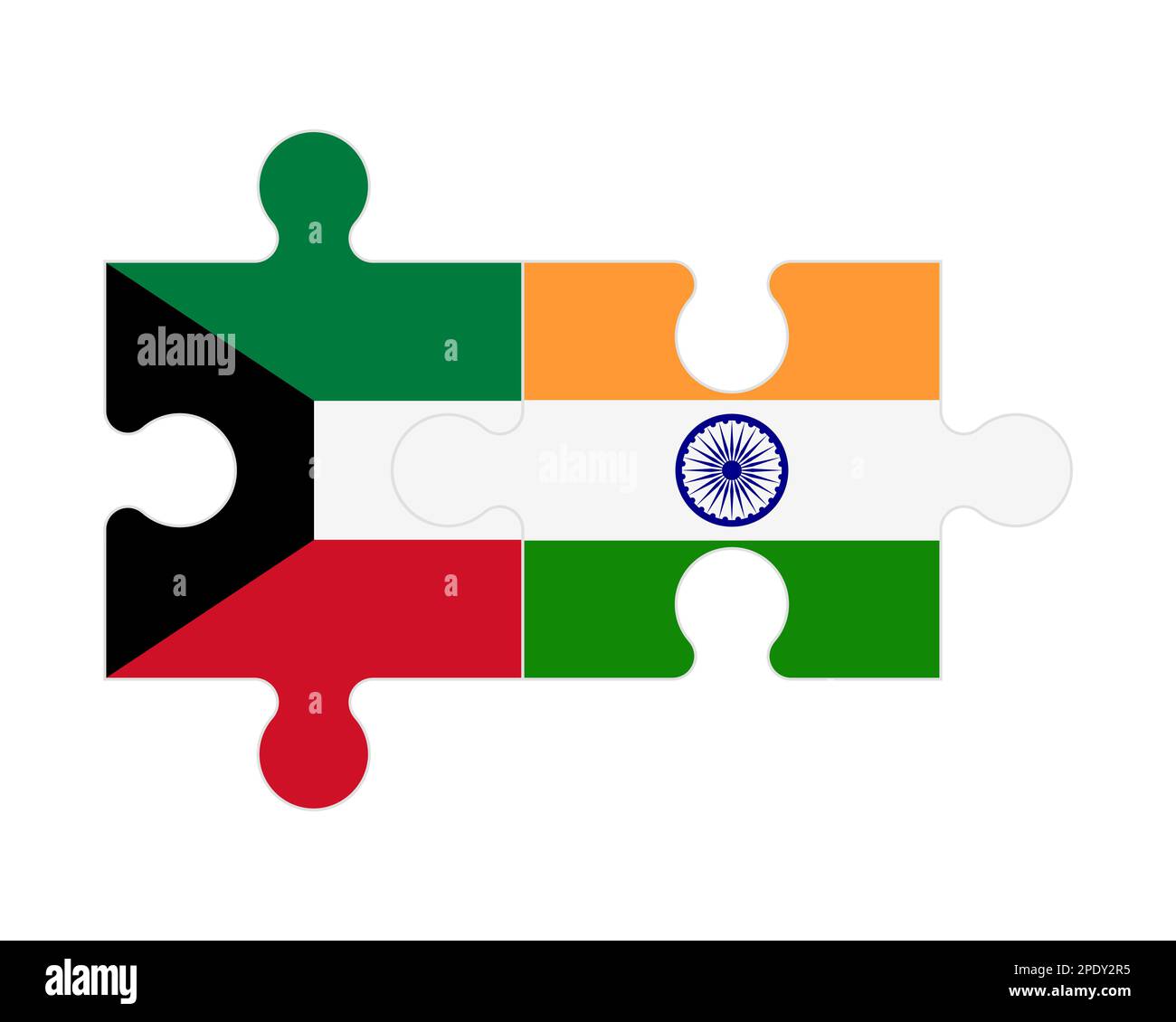 Connected puzzle of flags of Kuwait and India, vector Stock Vector