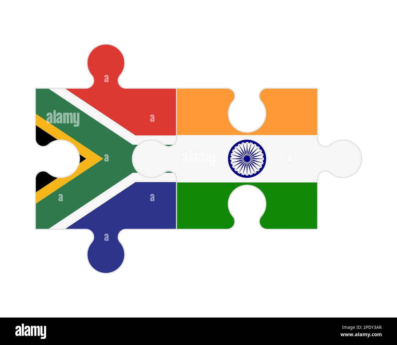 Connected puzzle of flags of South Africa and India, vector Stock Vector