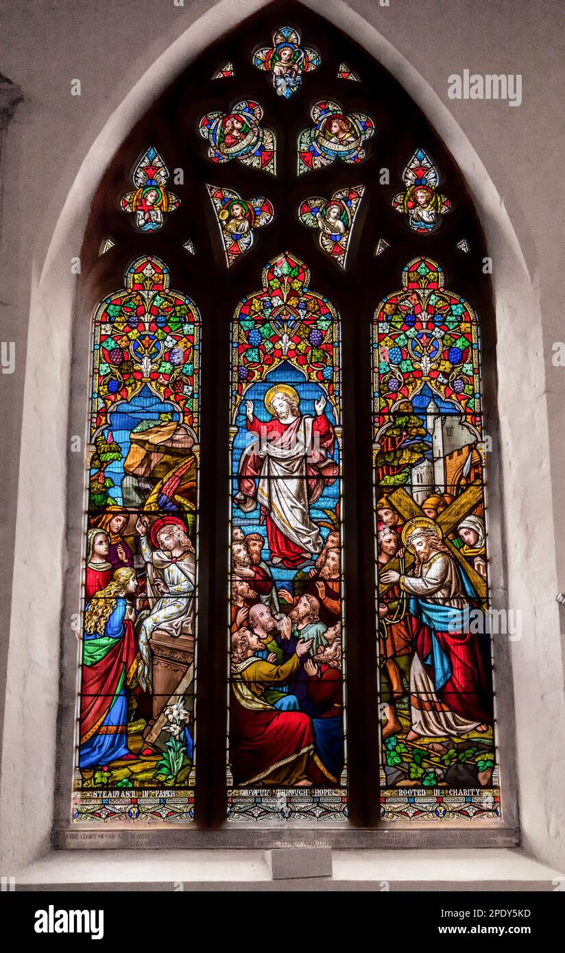 The image is of the famously colourful stained glass windows at the