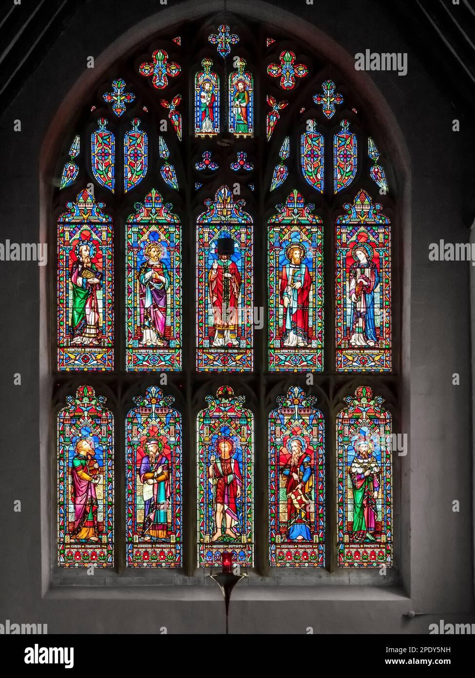 The image is of the famously colourful stained glass windows at the
