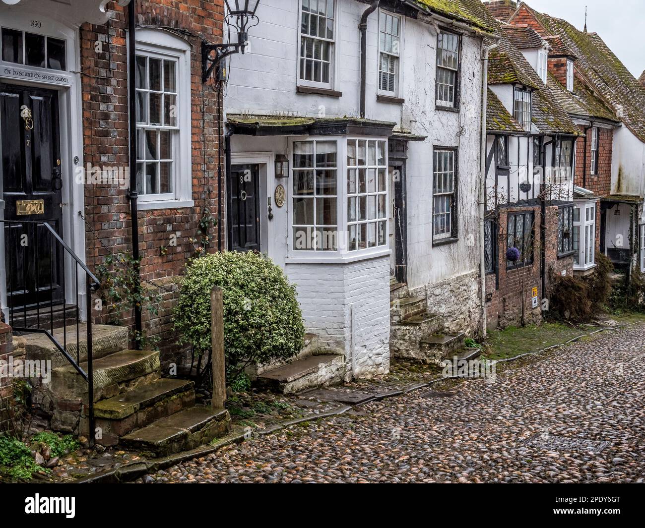 Street scene image of quaint historical houses at the town of Rye [on