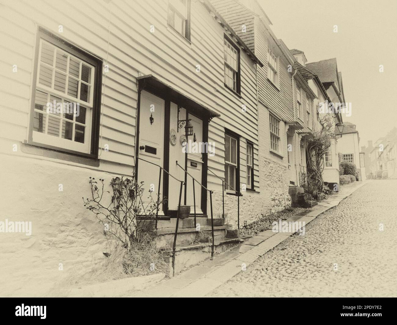Street scene image of quaint historical houses at the town of Rye [on