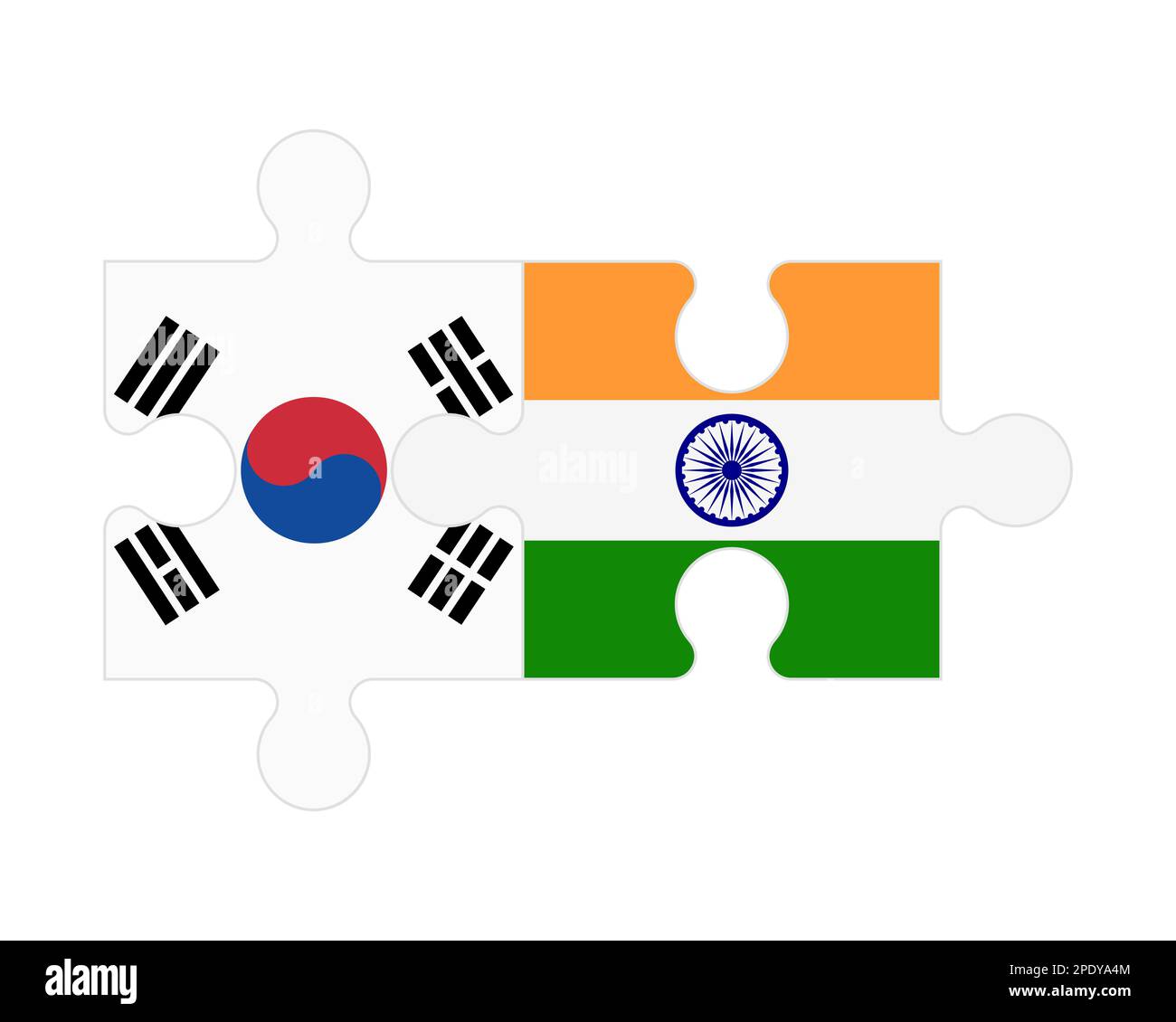 Connected puzzle of flags of South Korea and India, vector Stock Vector