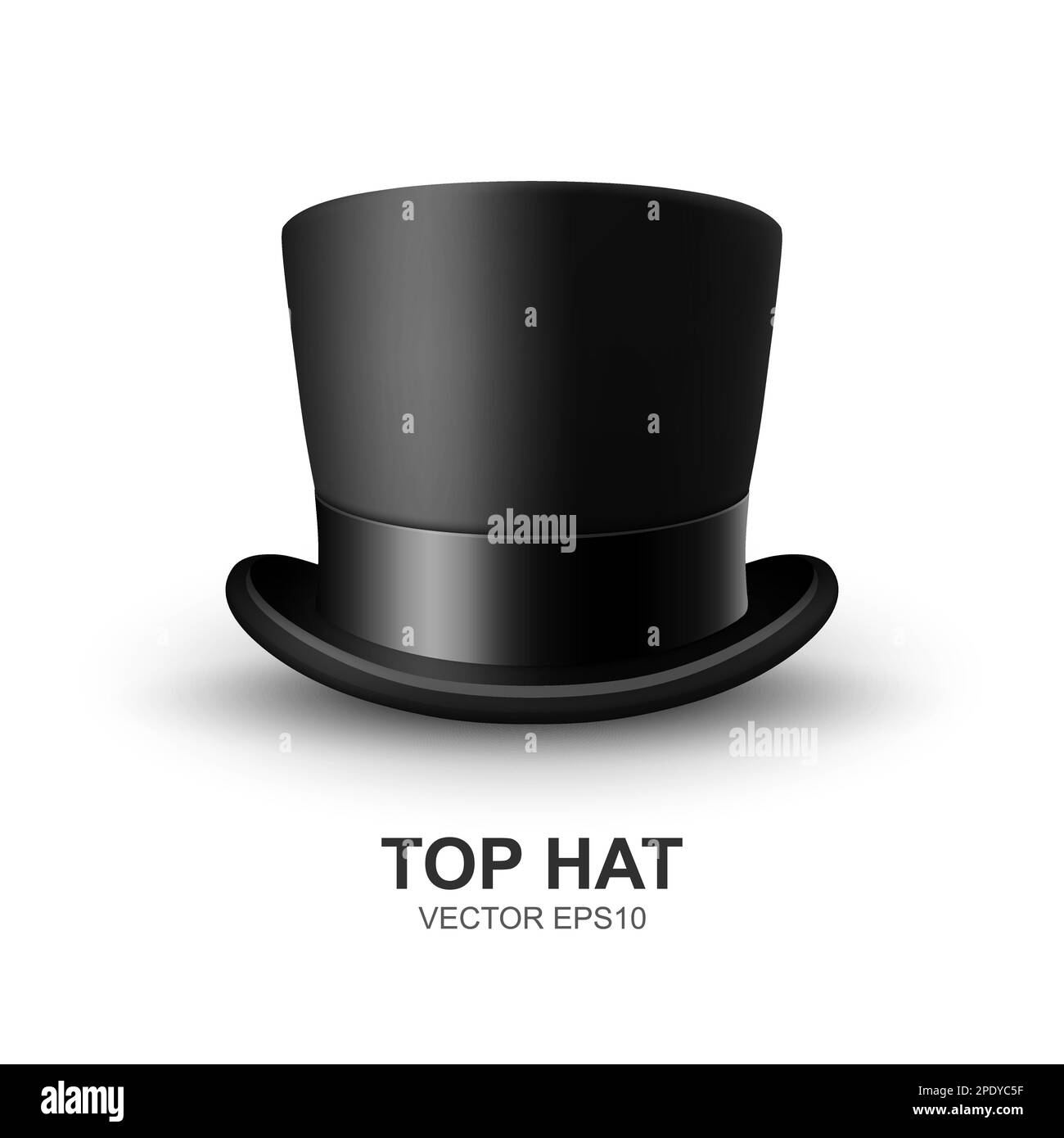 Vector 3d Realistic Black Top Hat with Black Ribbon Closeup Isolated on