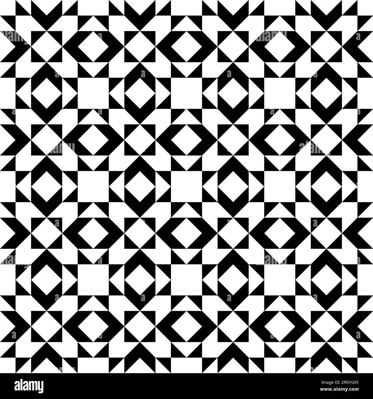 Black and white abstract geometric quilt pattern. High contrast geometric background with triangles. Simple colors - easy to recolor. Minimal backgrou Stock Vector