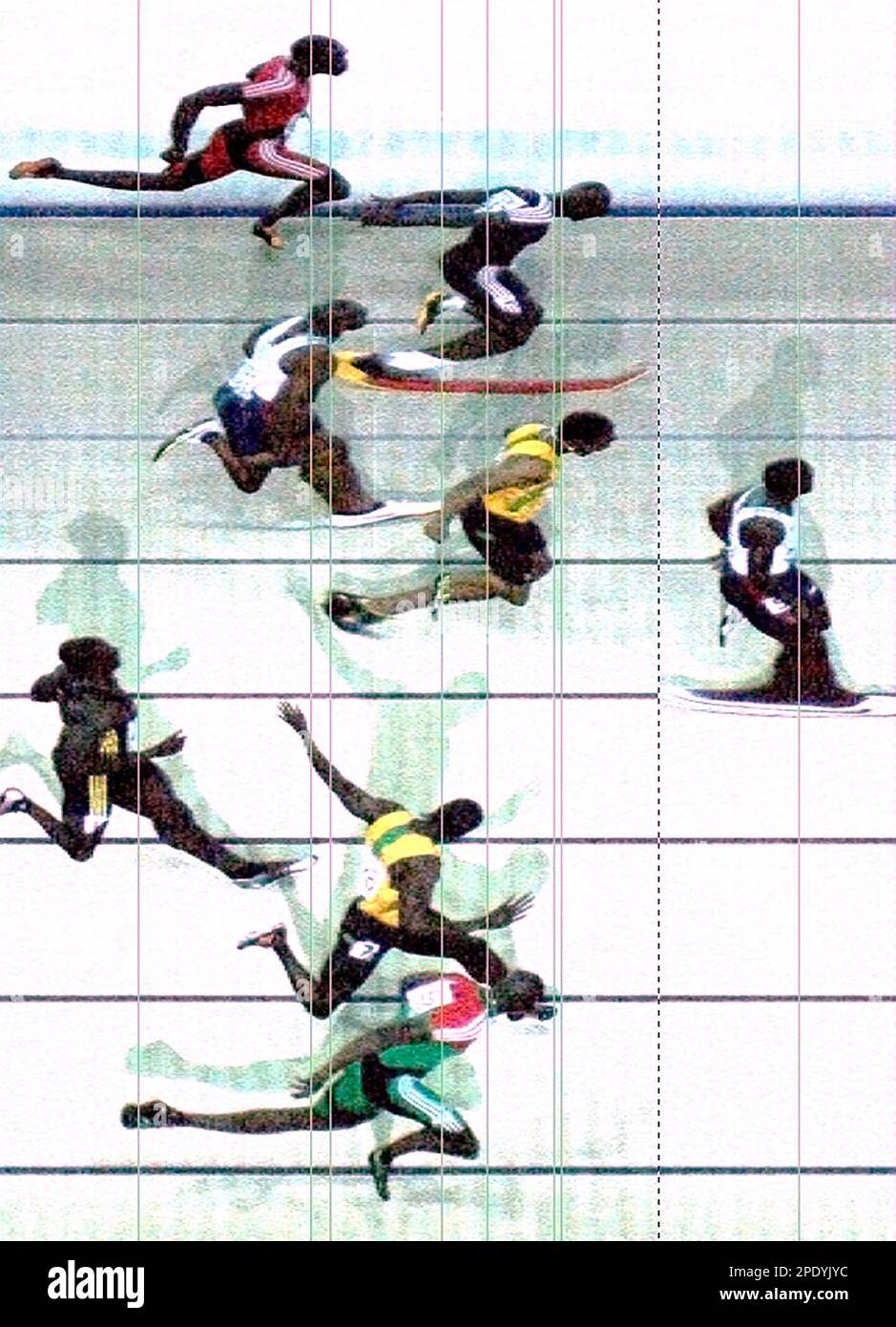 In this hand out photo finish provided by Seiko, Justin Gatlin of the