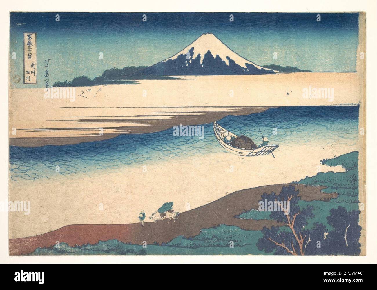 Tama River in Musashi Province (Bushū Tamagawa), from the series Thirty-six Views of Mount Fuji (Fugaku sanjūrokkei) ca. 1830–32 by Katsushika Hokusai Stock Photo