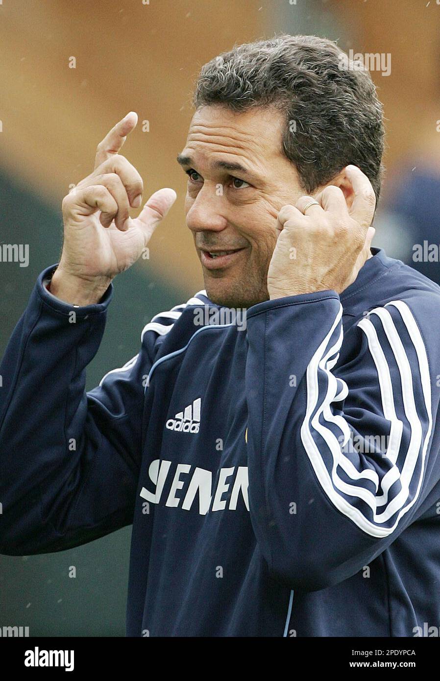 Real Madrid's coach Vanderlei Luxemburgo gestures during a Real Madrid pre-season training camp in the Austrian town of Irdning, Saturday Aug. 6, 2005. (AP Photo/Andreas Schaad) Stock Photo
