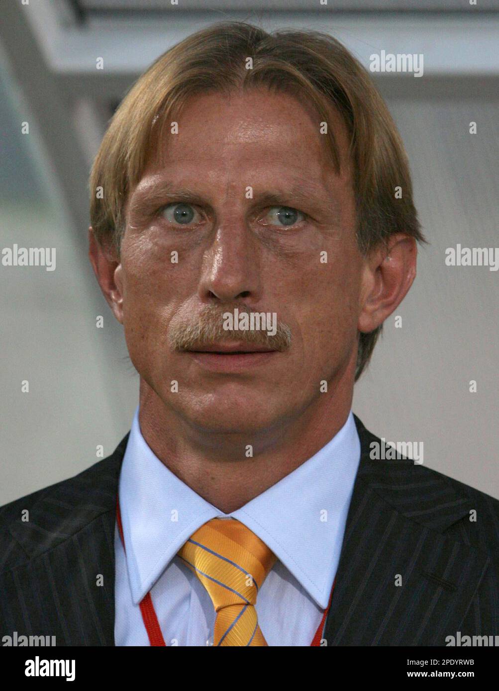 Christoph Daum, German coach of Fenerbahce, watches his team before the  first match of the Turkish Super League 2005-2006 season between Fenerbahce  and Genclerbirligi in Ankara on Friday, Aug.5, 2005. (AP Photo/Burhan