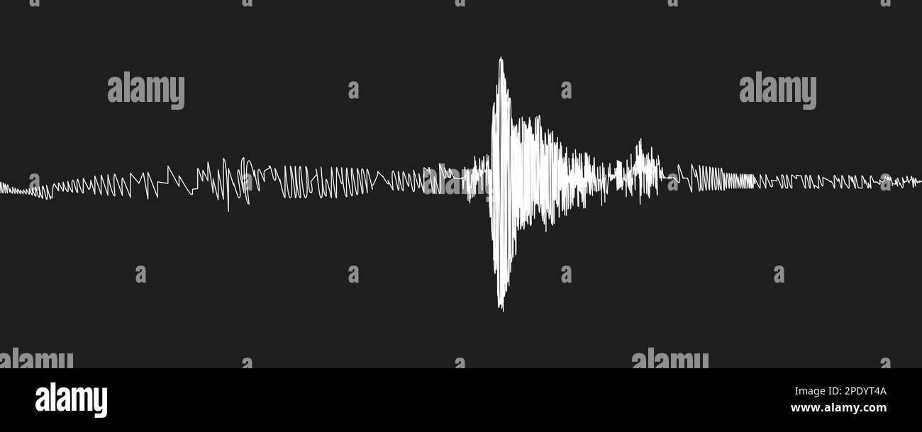 Seismogram of seismic activity or black lie detector record on black. Earthquake or audio wave diagram background. Ground motion, volcano eruption. Po Stock Vector