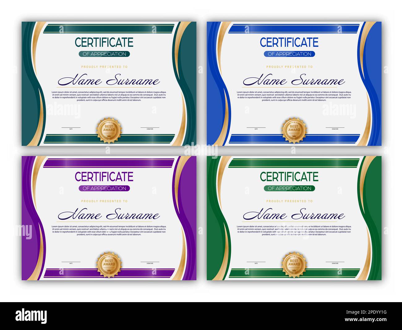 Certificate. A set of mockups of the certificate of recognition of