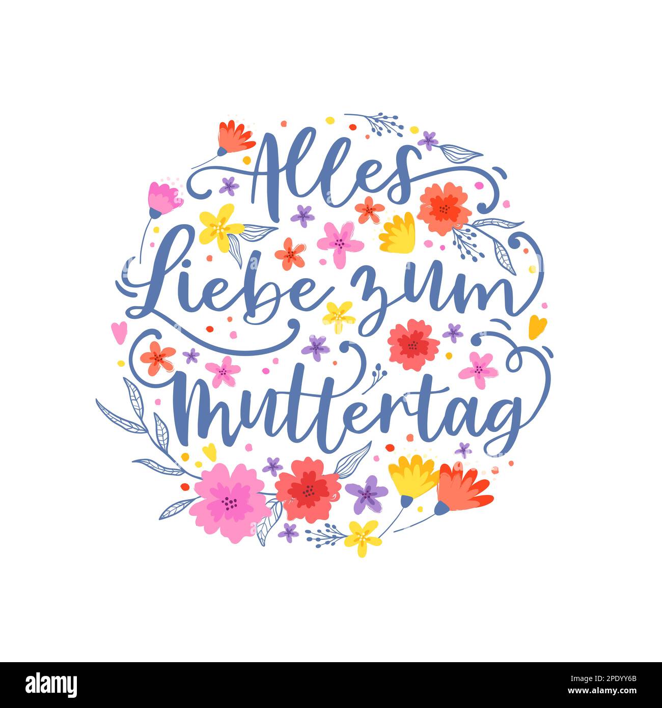 Lovely hand drawn floral wreath, doodle flowers and text in German ...