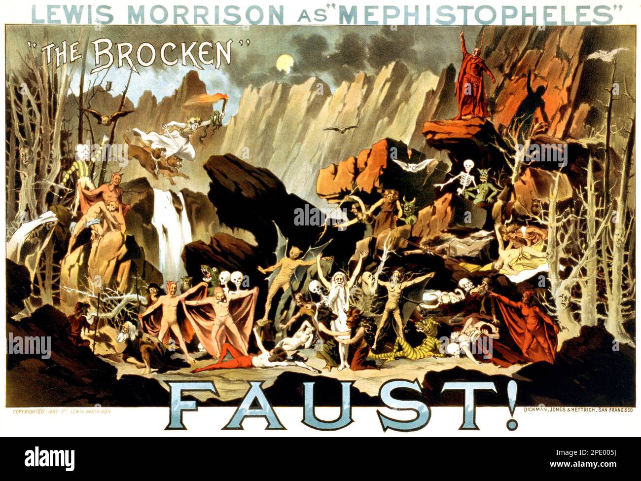 Lewis Morrison as 'Mephistopheles' in Faust!, performance poster - 1887 - Lithograph by Dickman, Jones & Hettrich Stock Photo