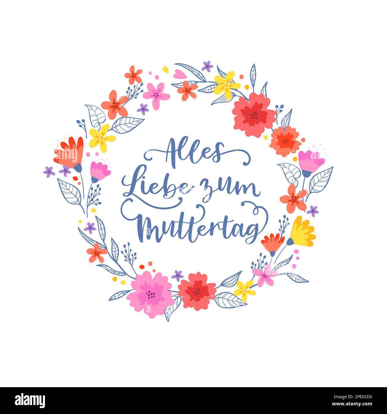 Lovely hand drawn floral wreath, doodle flowers and text in German ...