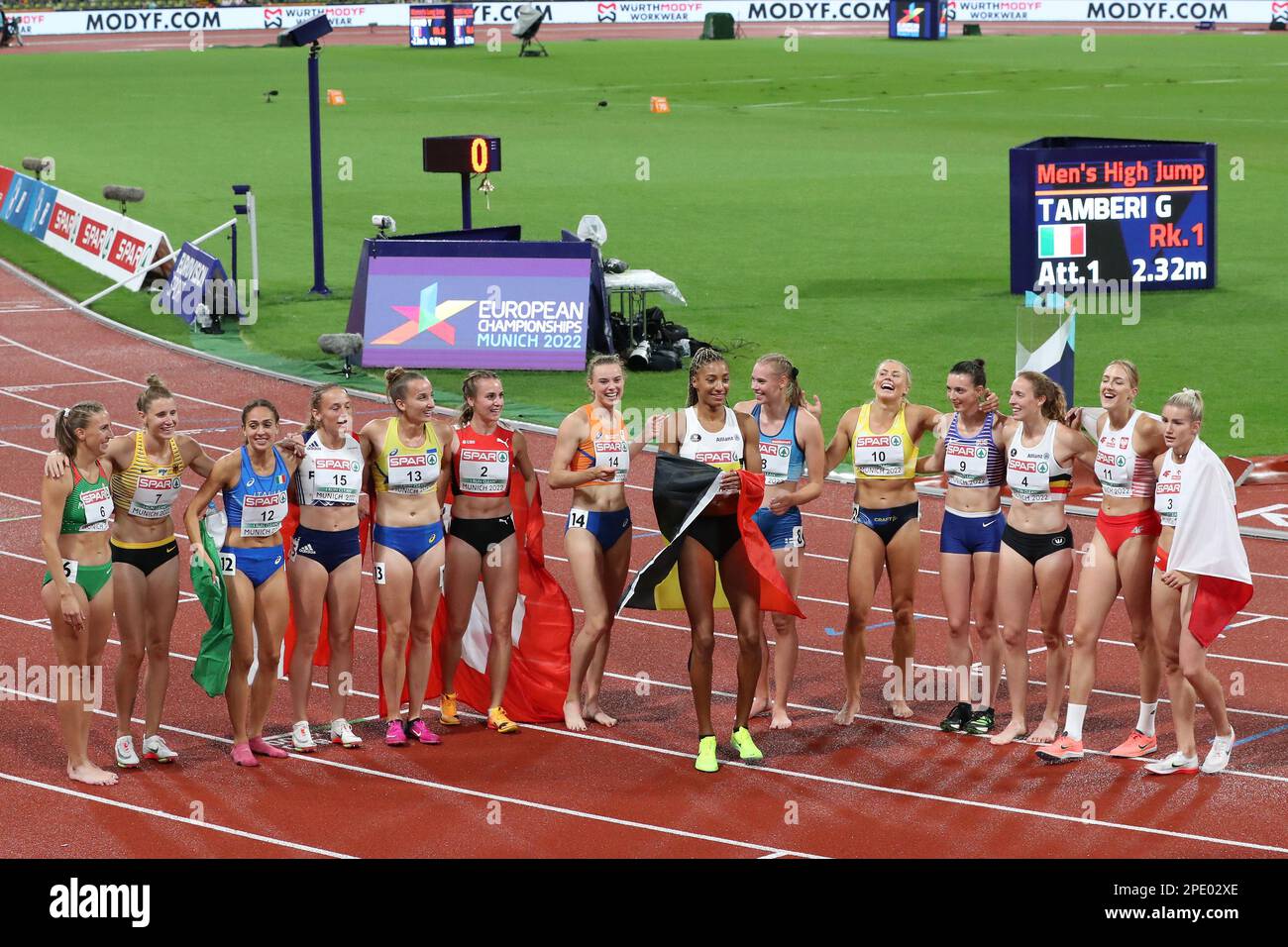 Heptathletes celebrating after the end of the completion at the