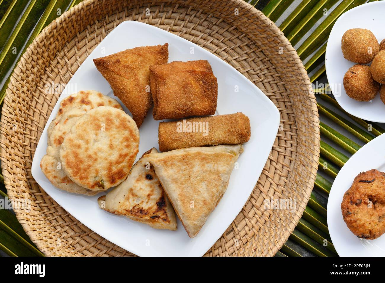 Authentic Sri Lankan different street food, short eats. Vegetable roti, coconut roti, cutlets