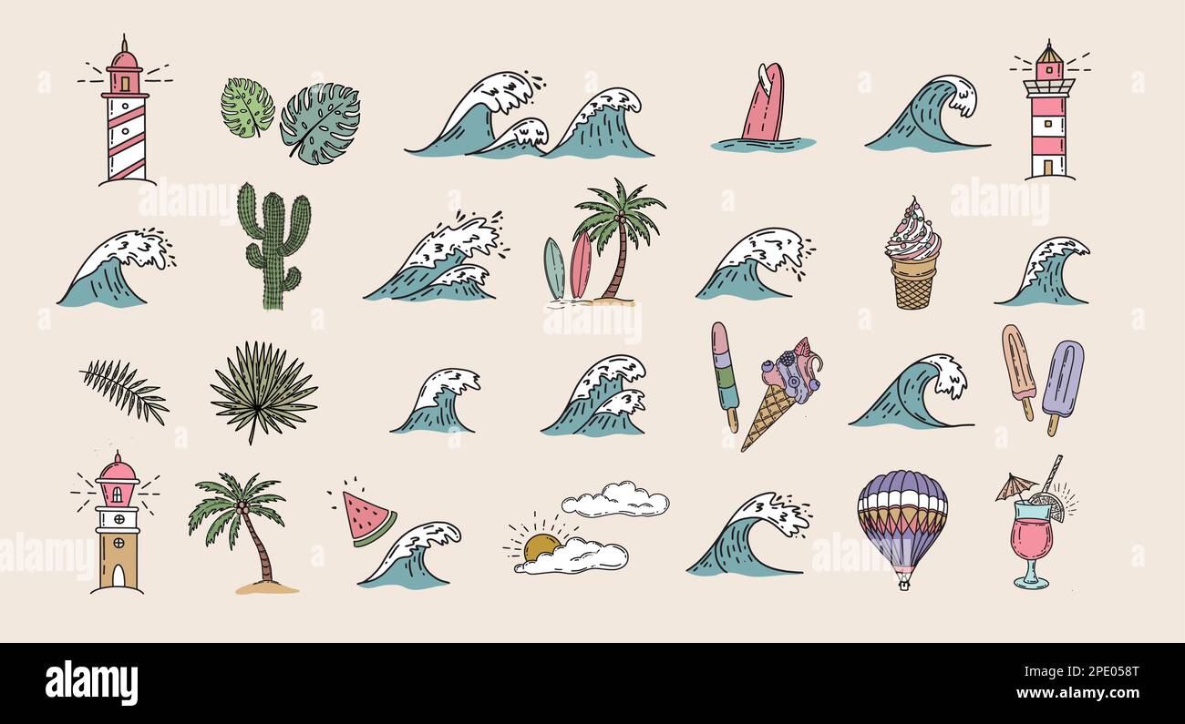 Summer icon set, hand drawn illustration Stock Vector Image & Art - Alamy