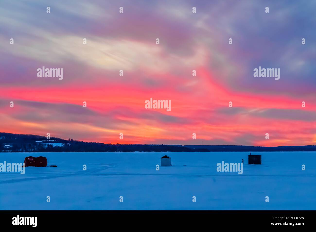 Ice fishing on Munising Bay off Sand Point in Pictured Rocks National