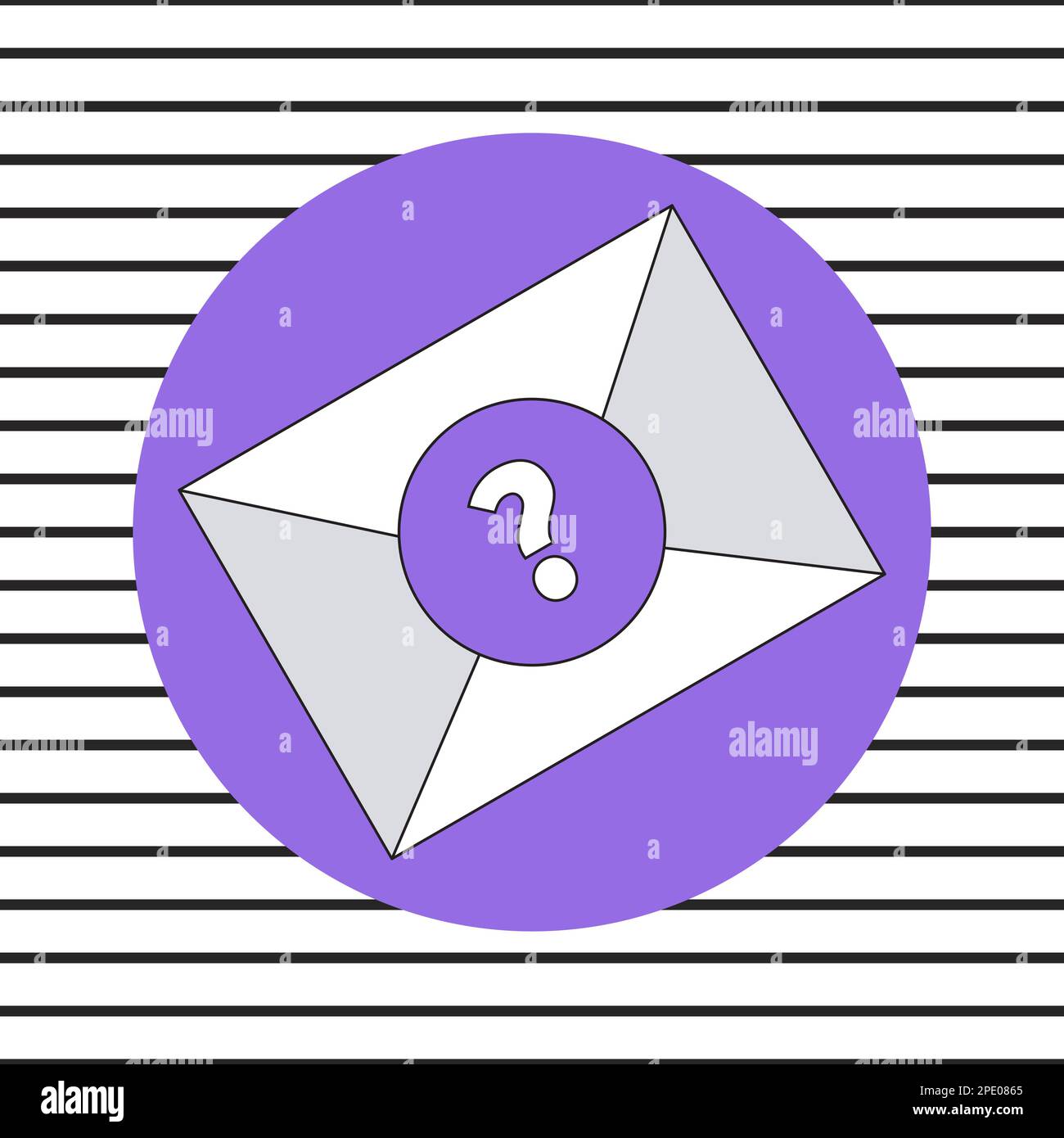 Closed envelope on black and white striped background. Purple seal with