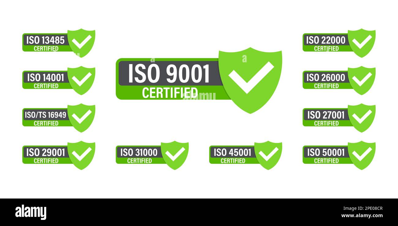 Set of ISO Certification stamp and labels. ISO Certified badge