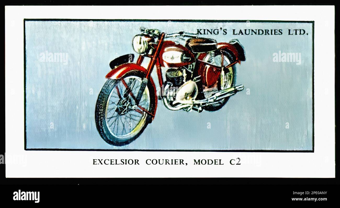 Excelsior Courier Motorcycle, 1953 - Vintage British Tradecard Stock Photo