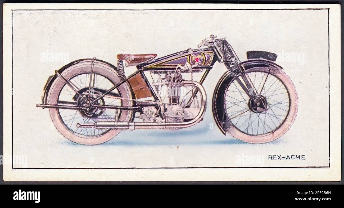 Rex-Acme Motorcycle 1926 - Vintage Cigarette Card Stock Photo