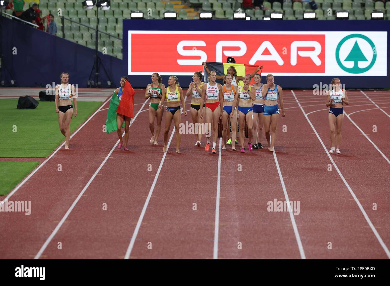 Heptathletes celebrating after the end of the completion at the