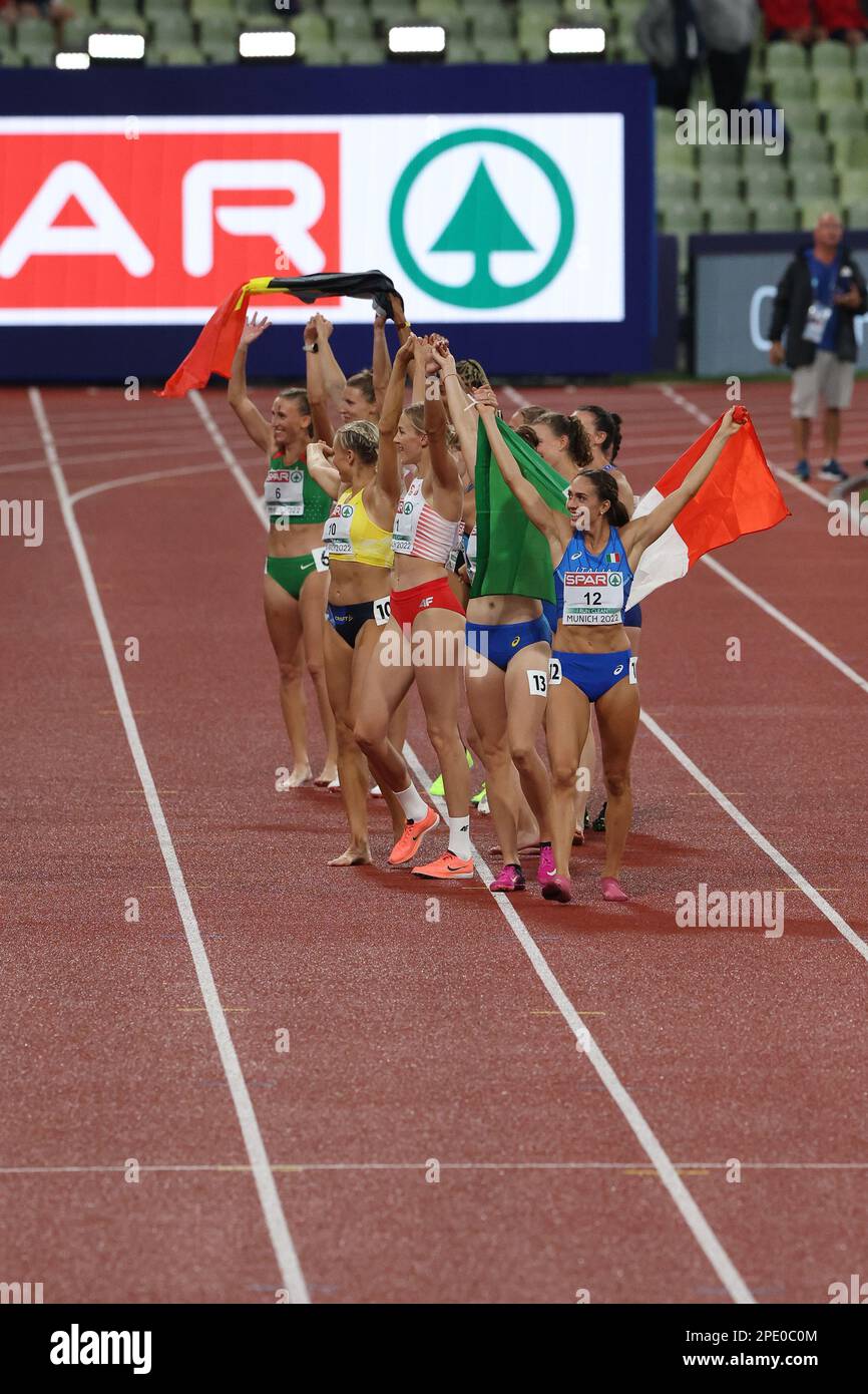 Heptathletes celebrating after the end of the completion at the