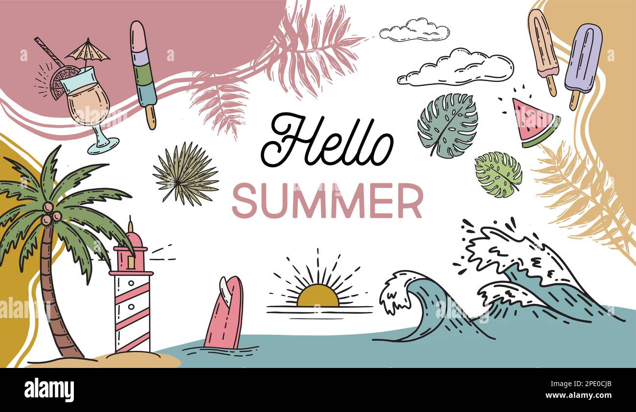 Summer icon set, hand drawn illustration Stock Vector Image & Art - Alamy