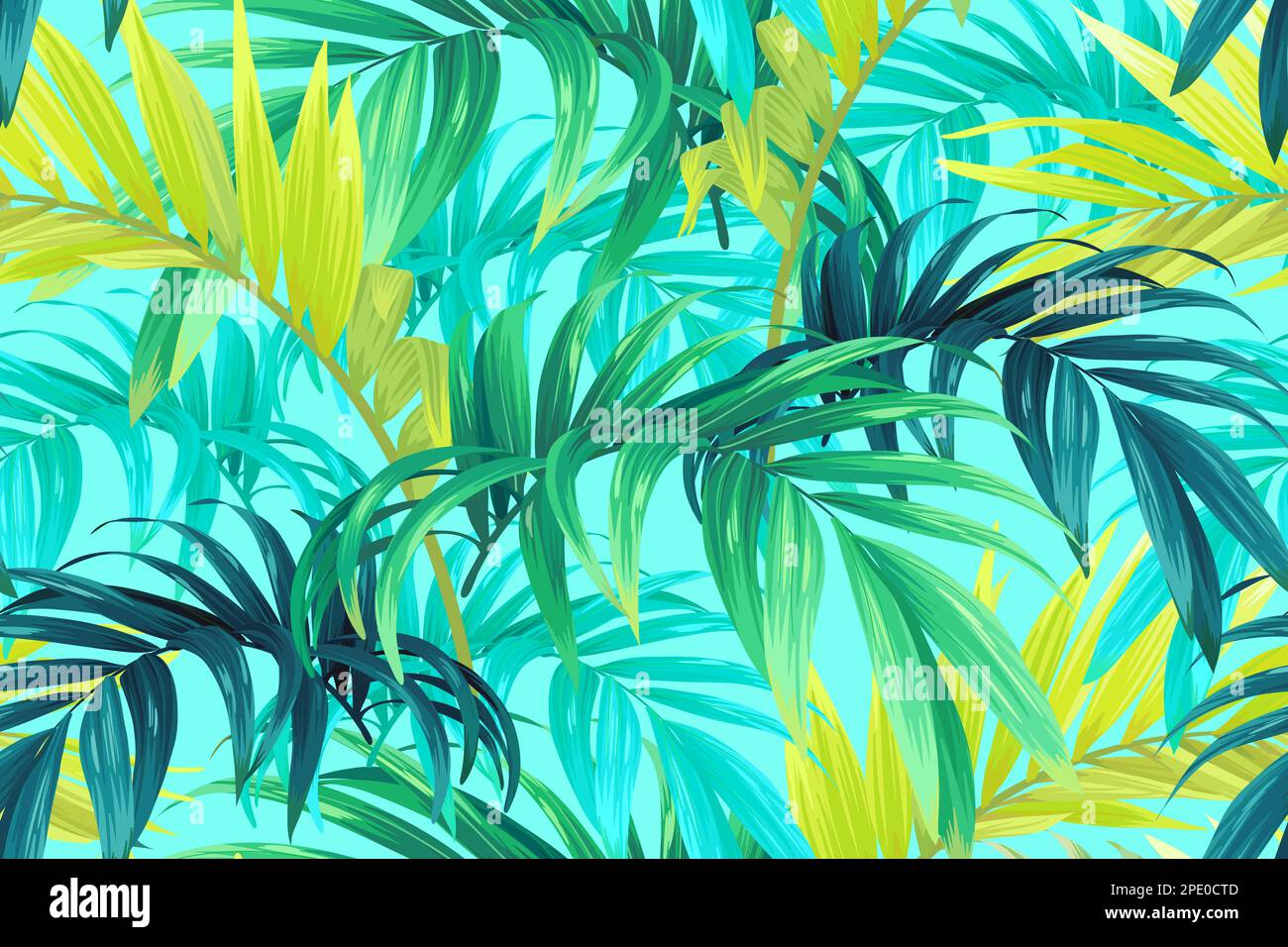 Tropical pattern with green palm leaves. Summer vector background or