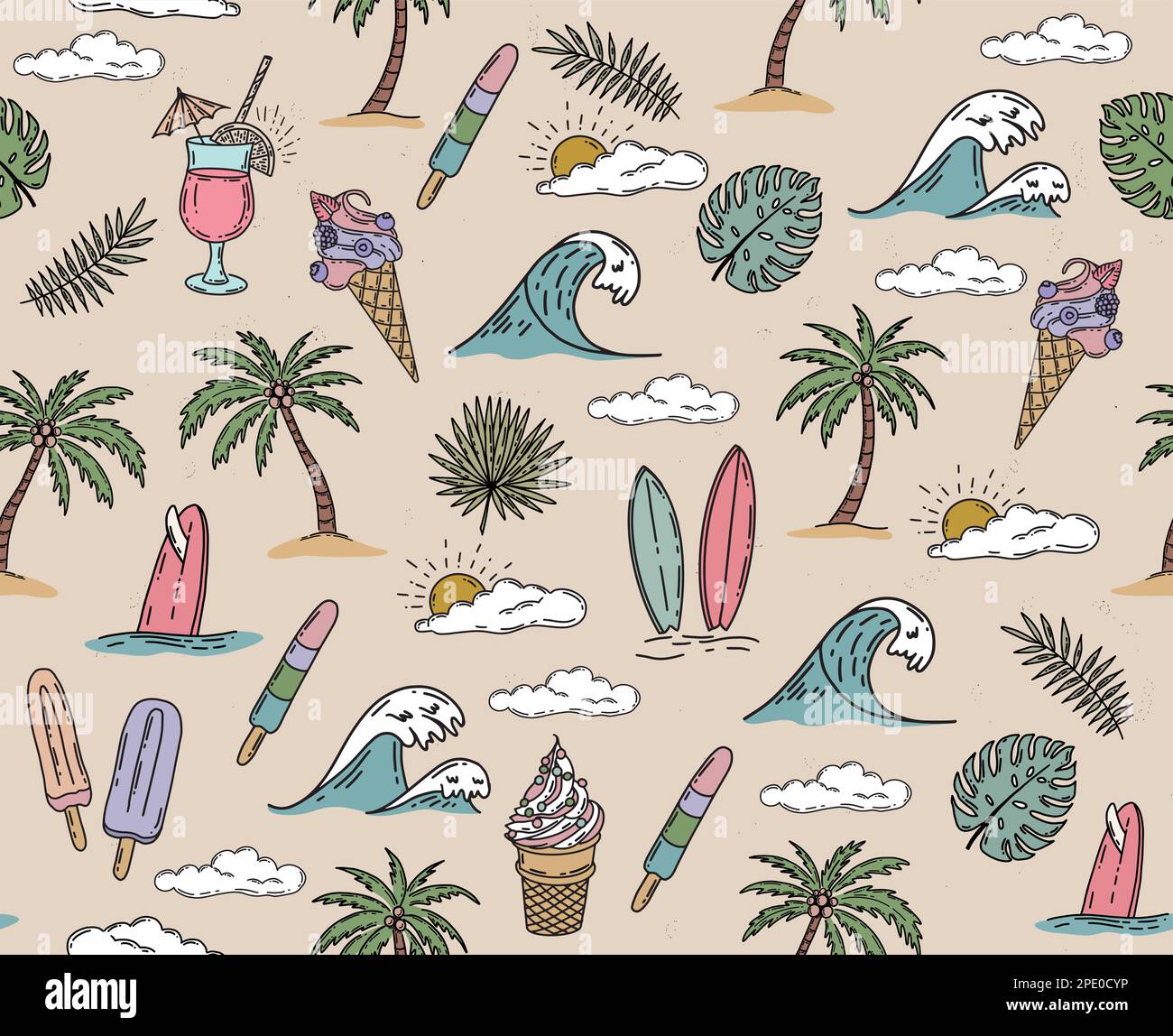 Summer icon set, hand drawn illustration Stock Vector Image & Art - Alamy