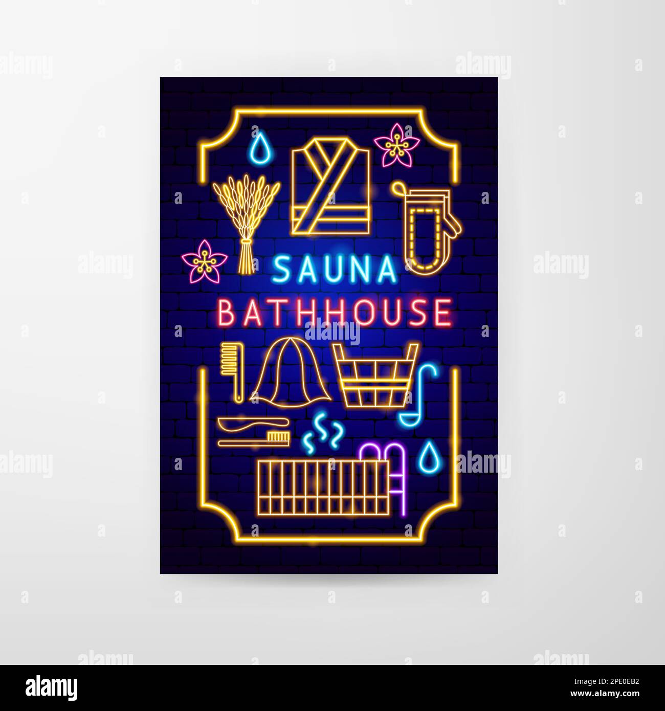 Sauna Bathhouse Neon Flyer Stock Vector