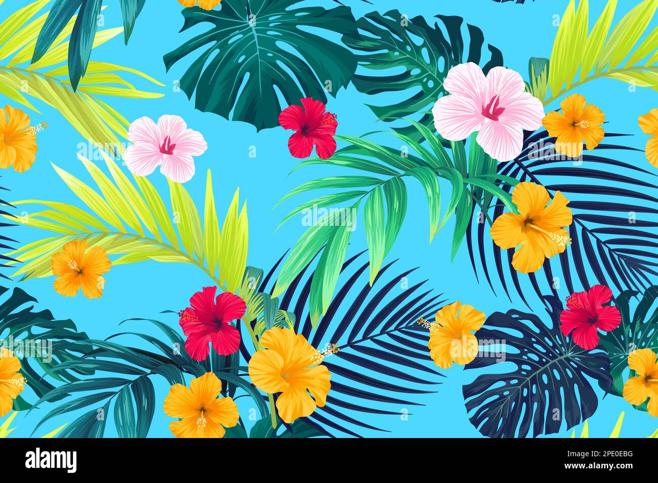 Bright seamless tropical pattern flowers hi-res stock photography