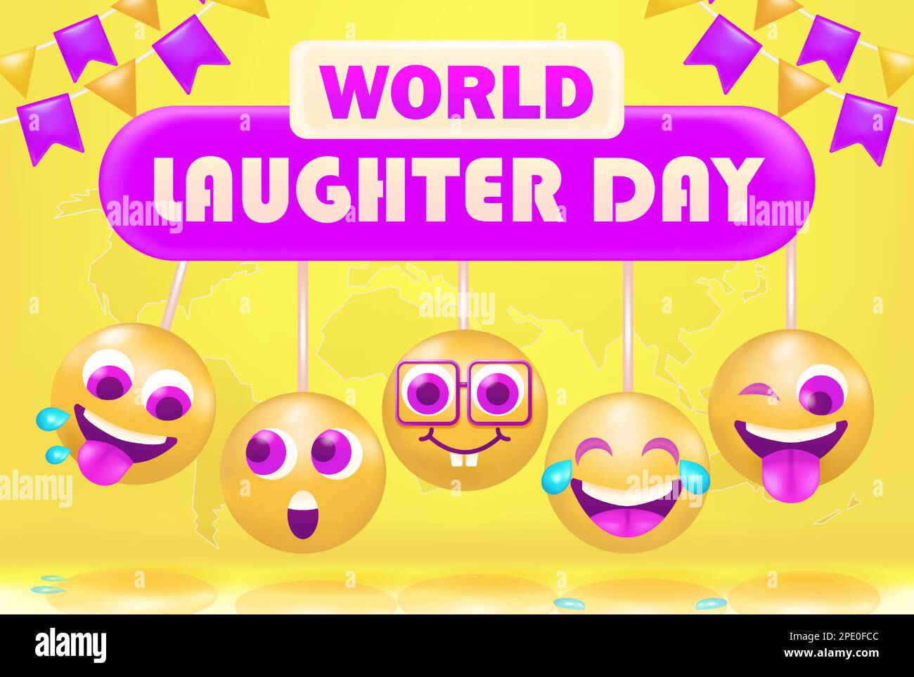 World laughter day. 3d vector Newton ball with happy emoticons Stock Vector