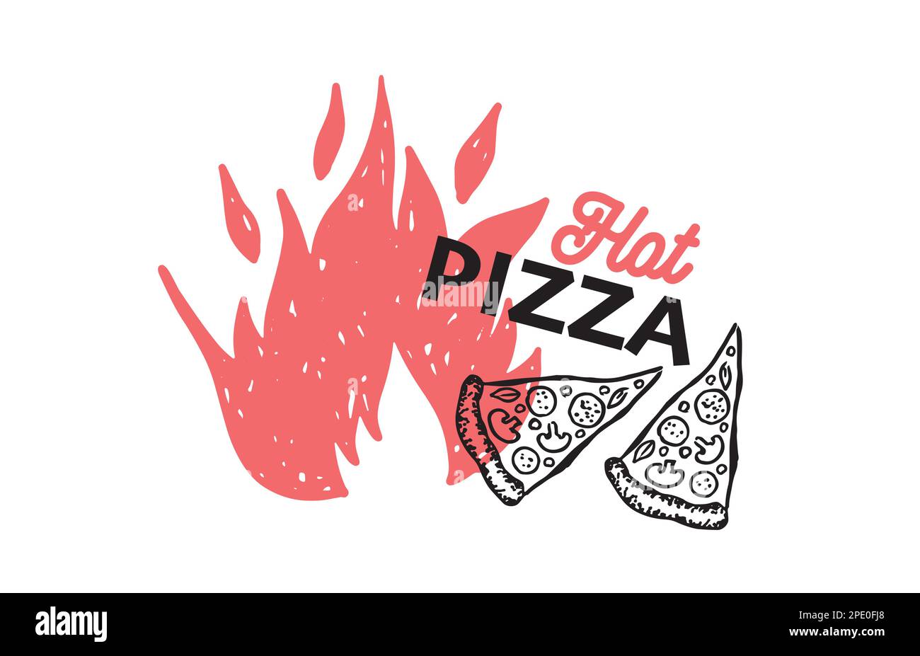 Hot Pizza, hand drawn illustrations, vector. Stock Vector