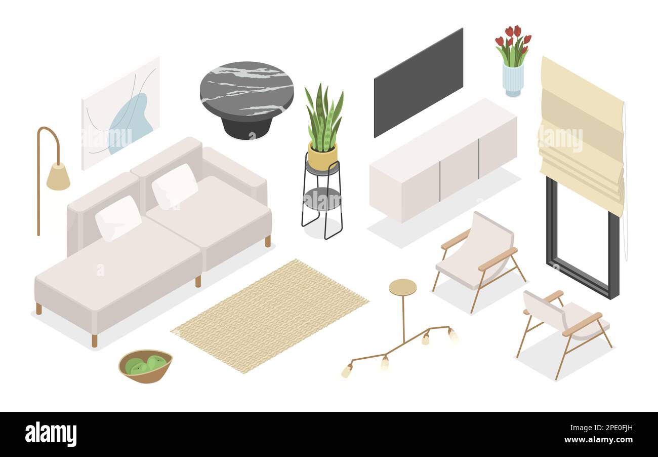 White furniture - modern vector colorful isometric illustrations set ...