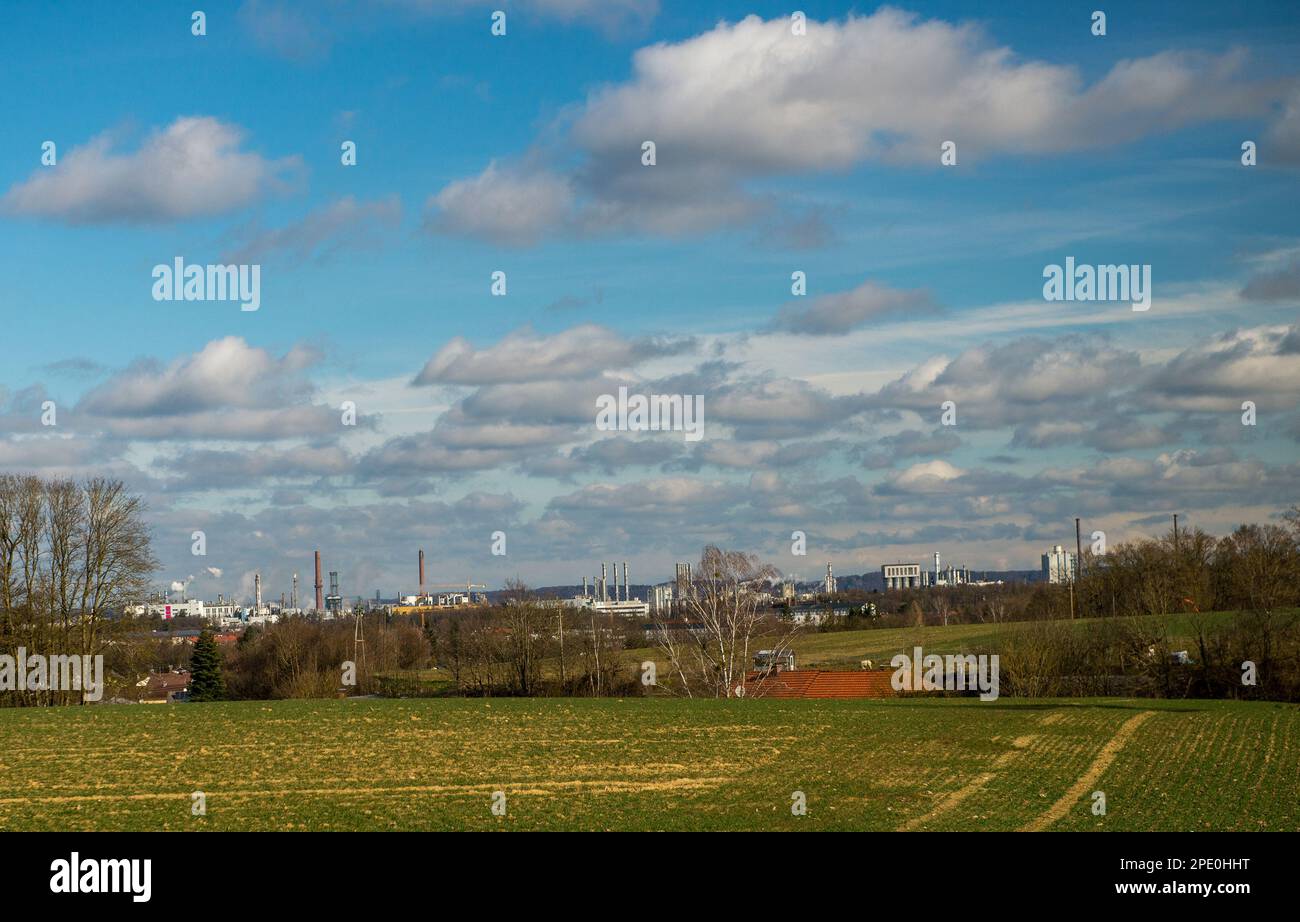 View of an oil refinery and petrochemical complex. Stock Photo