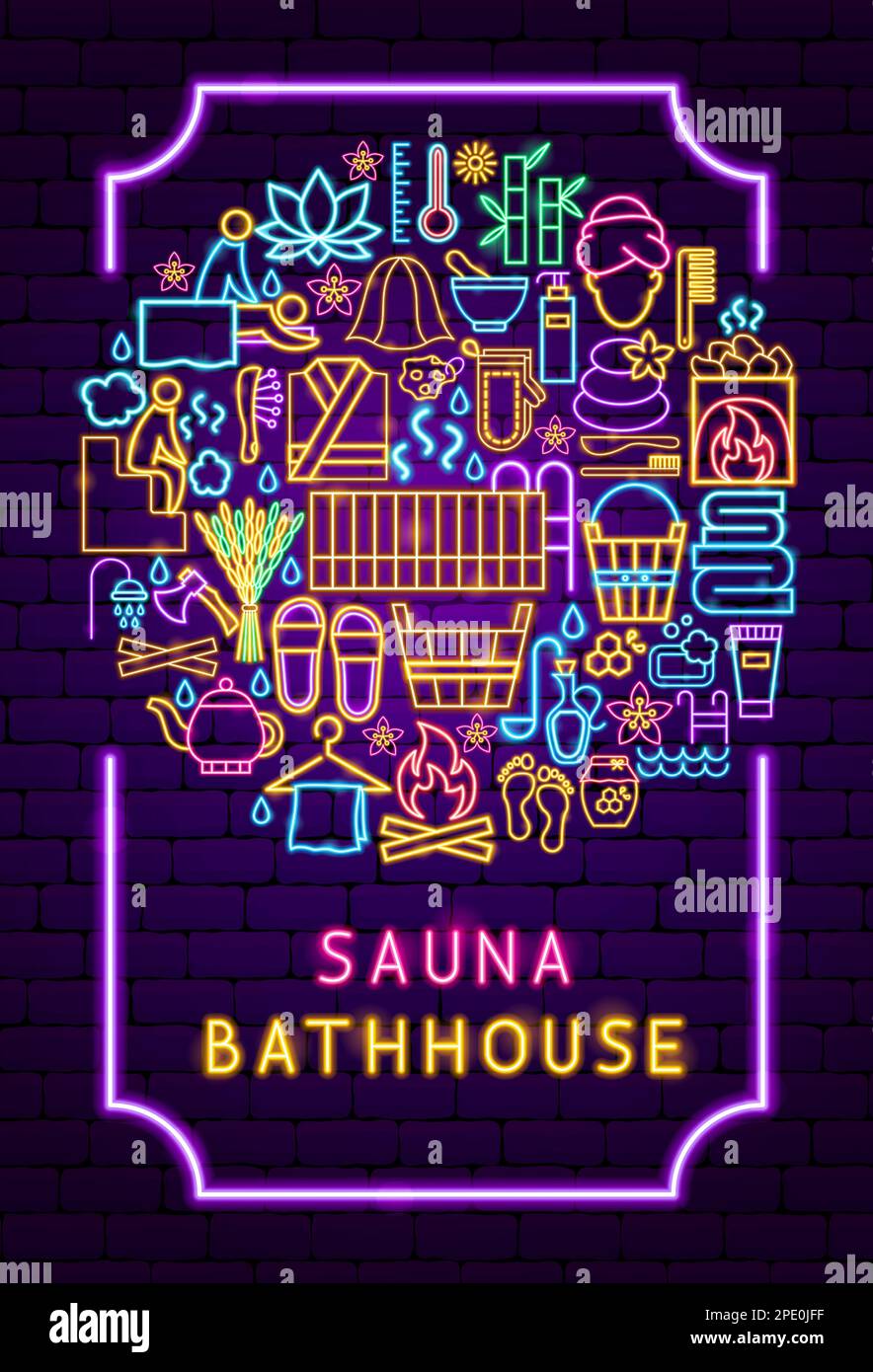 Sauna Bathhouse Neon Poster Stock Vector