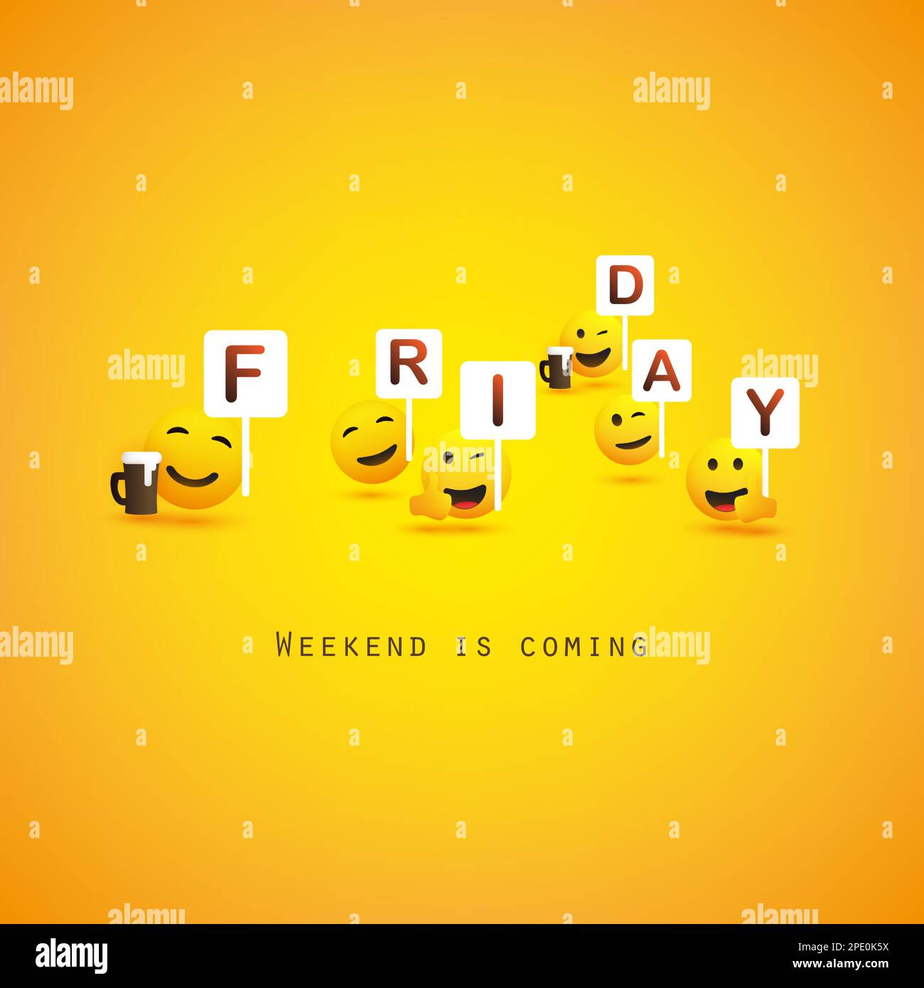 Friday! - Weekend's Coming Banner With Winking and Smiling Emoji ...