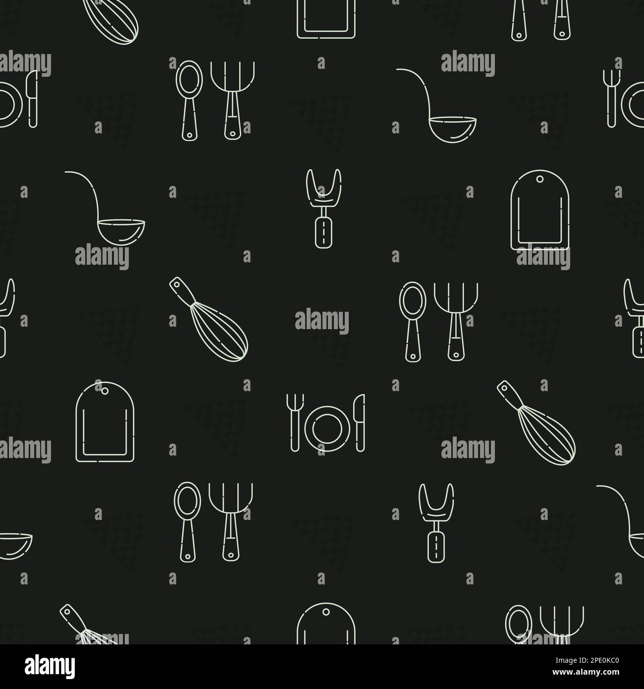 Utensils items, dark vector seamless pattern Stock Vector