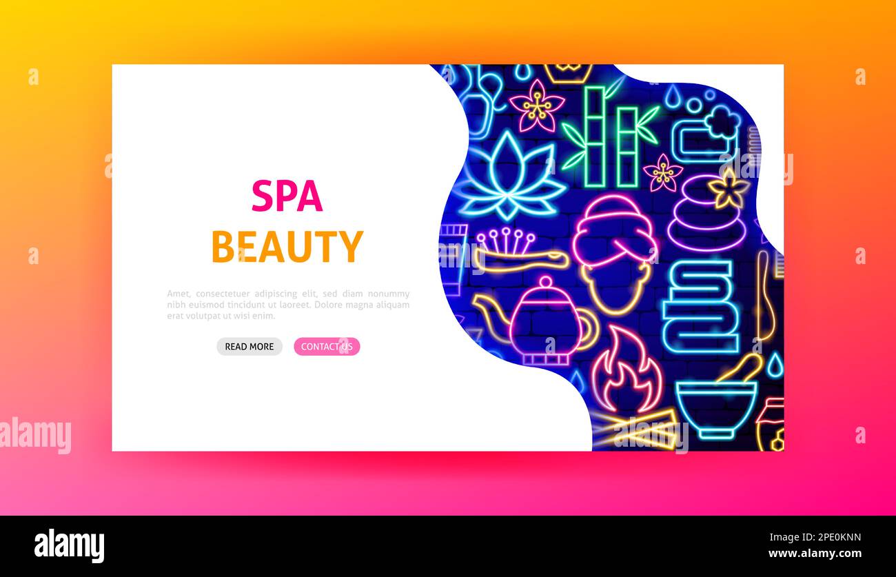 Spa Beauty Neon Landing Page Stock Vector