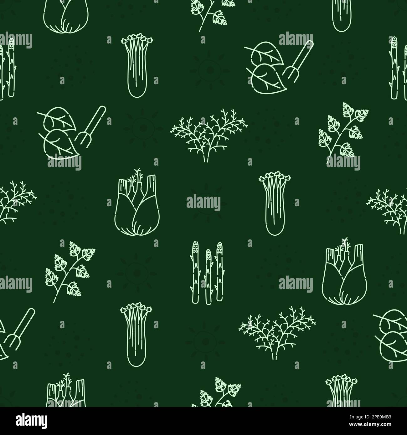 Greenery and herbs, green monochrome seamless pattern Stock Vector